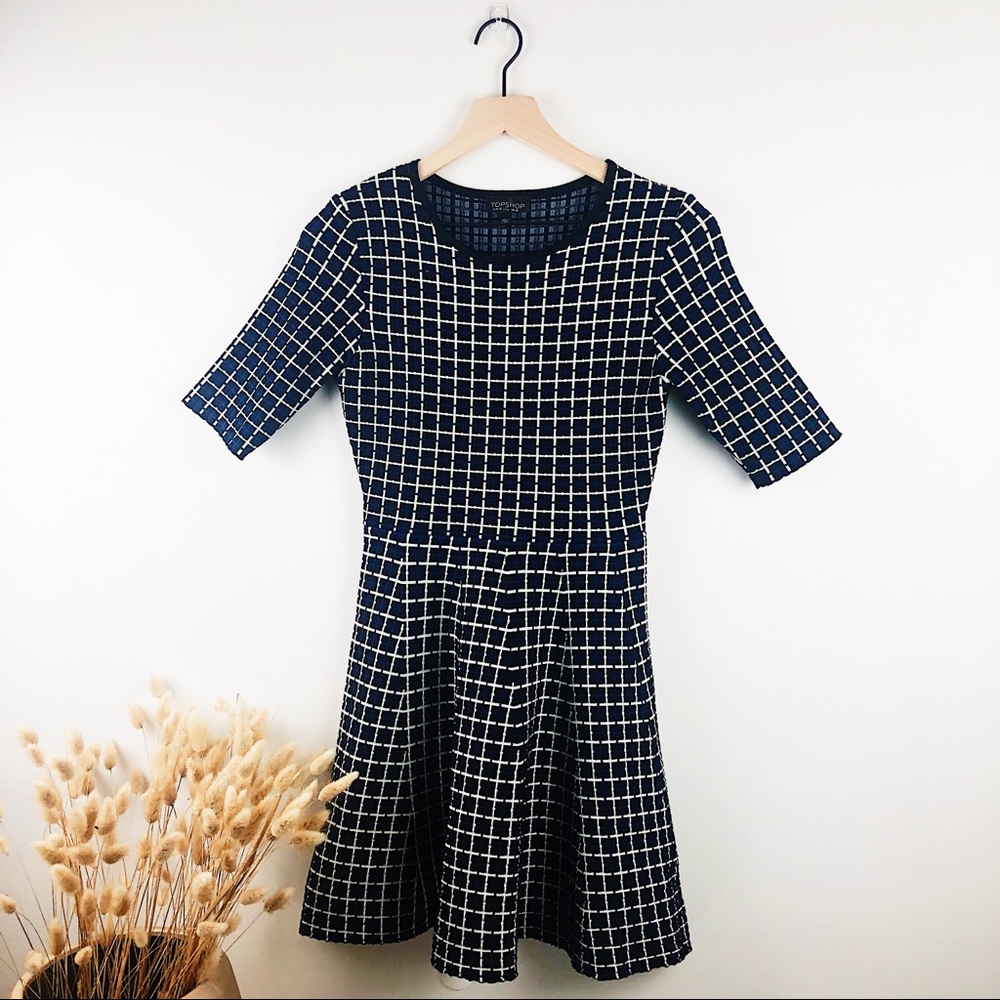 TOPSHOP Grid Jacquard Flippy Dress